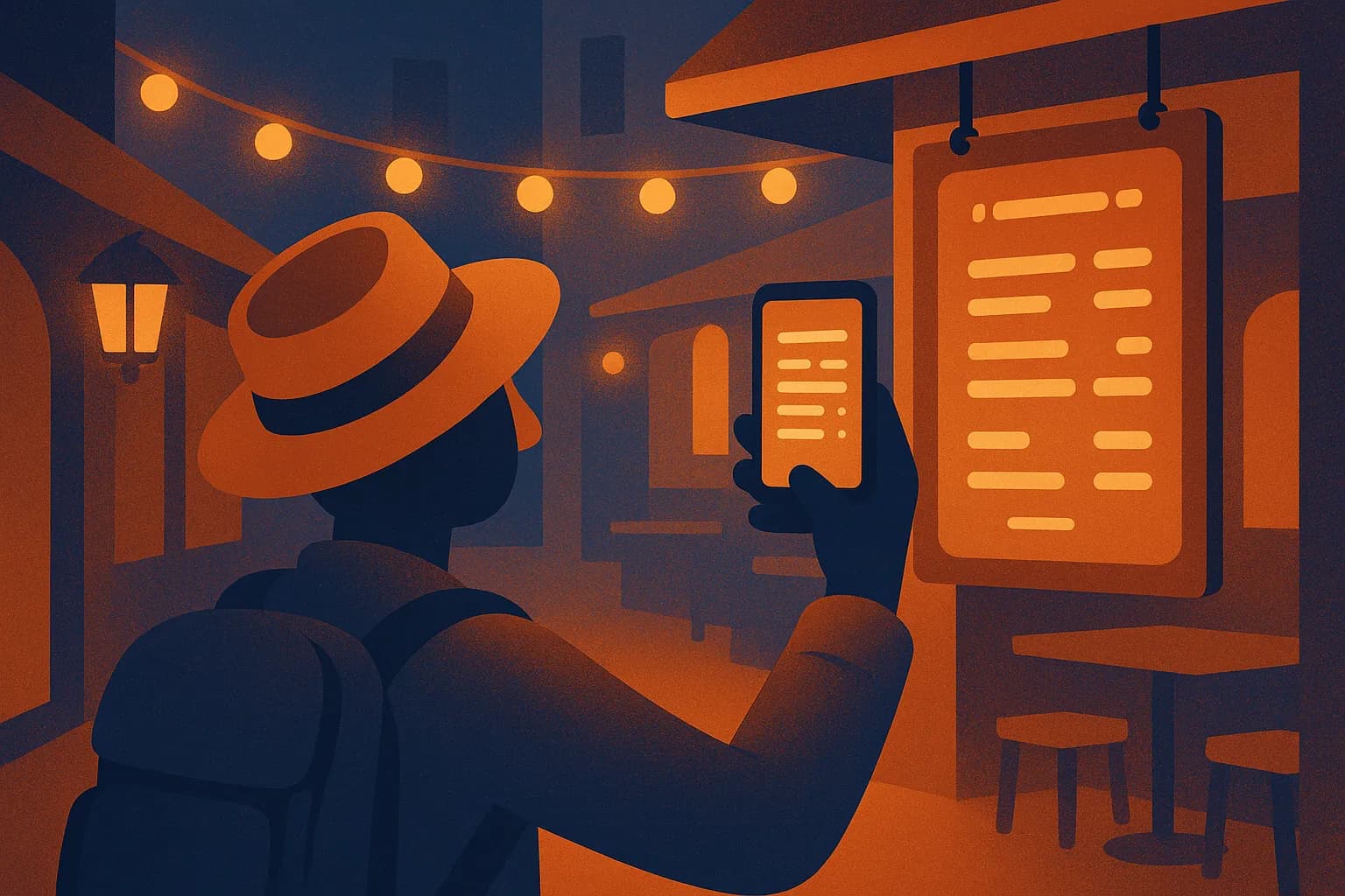 Traveler photographing a night-market menu board