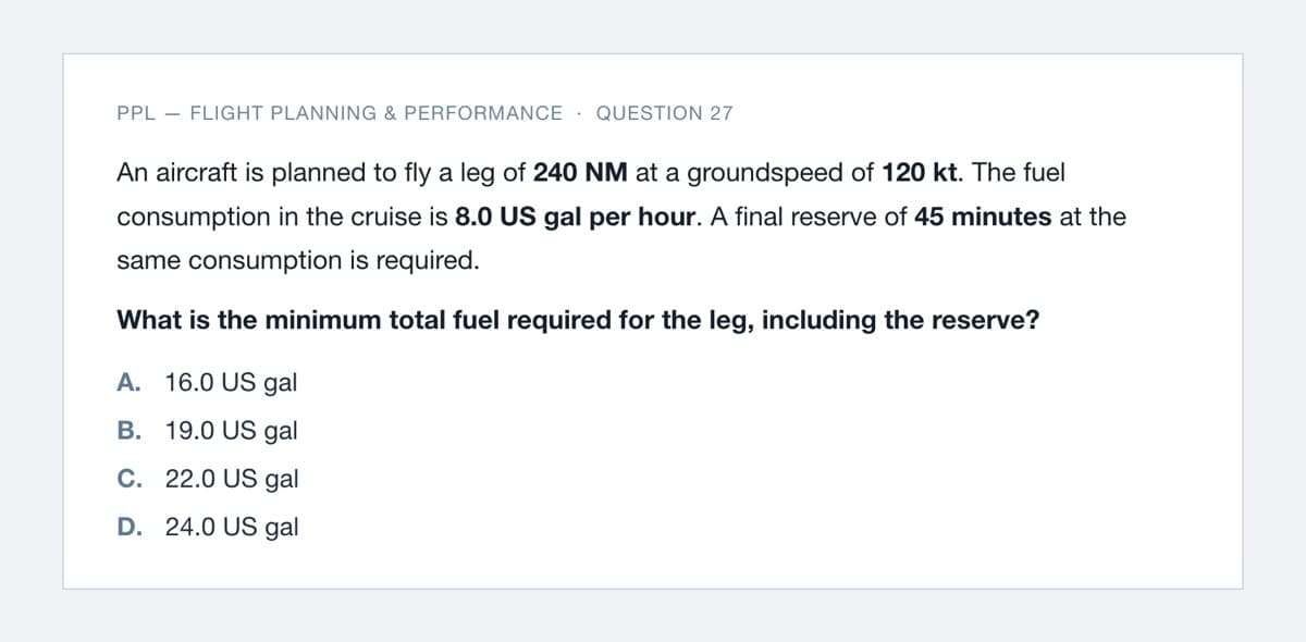 Aviation licence exam calculation